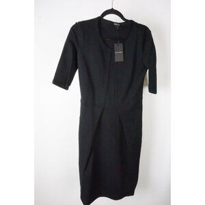 Giorgio Armani Solid Black Midi Silk Blend Dress Sz 6 US 42 BRAND NEW